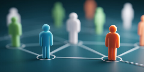 Obraz premium Colorful 3D people figures connected by lines representing social network and teamwork