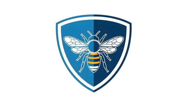 Bee emblem on a blue shield, symbolizing strength and protection