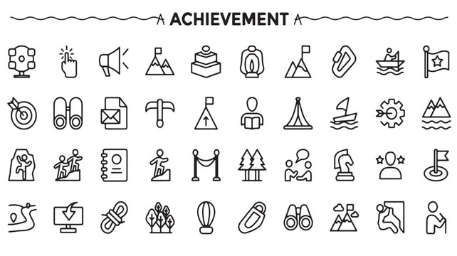 Achievement Icons Set, Success, Goal, Trophy and Personal Growth Symbols for Business Motivation and Performance Design