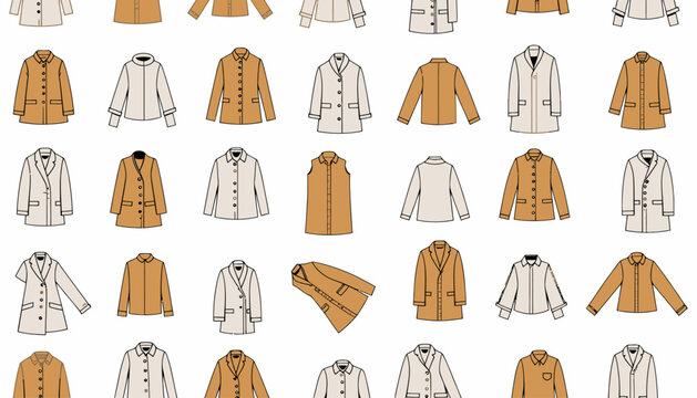 Diverse Collection of Stylish Menswear Jackets Featuring Various Designs in Neutral Tones with Button and Pocket Details in a Seamless Pattern