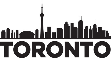 Toronto skyline silhouette featuring Canada city landmarks with bold typography vector © Bakalia