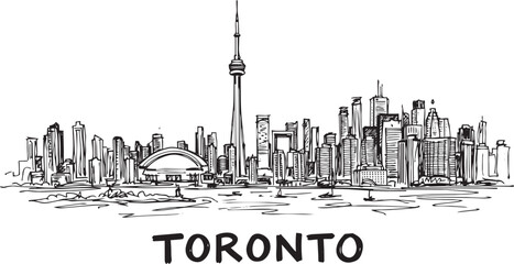 Obraz premium Toronto skyline in Canada featuring 1 detailed architectural ink sketch drawing city in outline