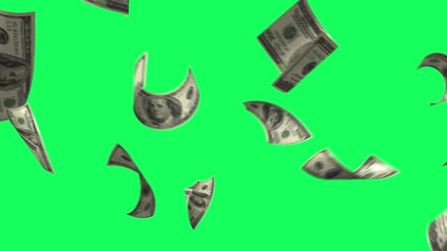 flaying dollar animation video on black background.Dollar Currency Floating in Air ,Financial Freedom and Profit Concept,Falling Dollar Bills on Black Background &ndash; Money Rain Financial Concept