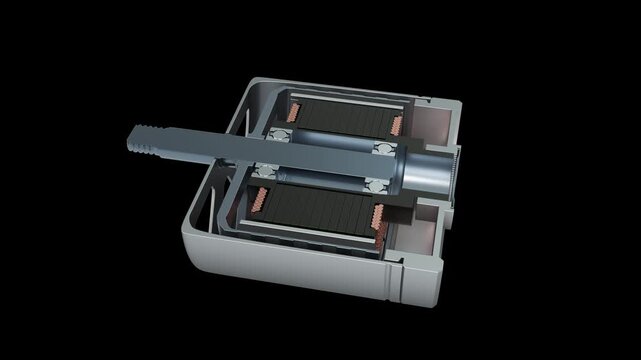 Brushless motor design using slice animation. 3d animation isolated on black