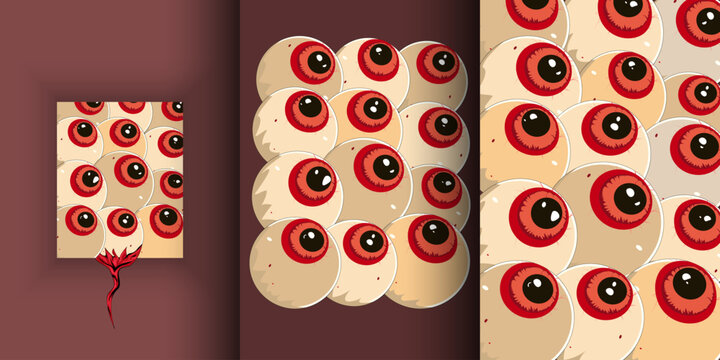 Original Spooky Halloween, Zombie Eyes Vector posters, cards. Template for advertising, web, social media, web frame typography design	