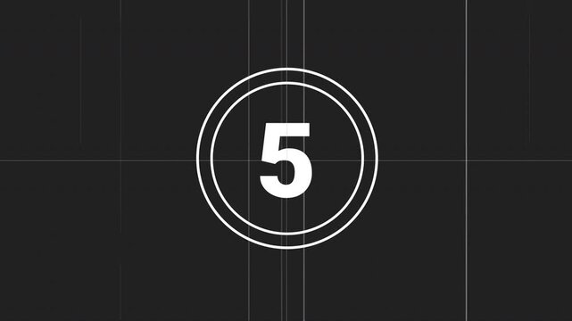 Vintage film countdown timer from 10 to 1 with old movie scratches and grain effect on a dark background for cinematic video intros and transitions. 4K video animation