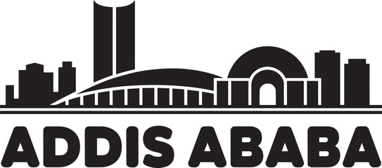 Fototapeta premium Addis Ababa city skyline silhouette with 1 landmark building in a simple flat black vector