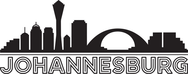 Naklejka premium Johannesburg skyline silhouette featuring landmarks and a bridge with city name vector design