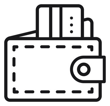 Minimalist black vector icon illustration of a wallet with credit cards, representing finance, money management, banking, payment methods, and personal savings on a white background.