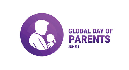 Fototapeta premium A parent's silhouette holding a small child inside a purple circle represents the global day of parents on the first of June each year.