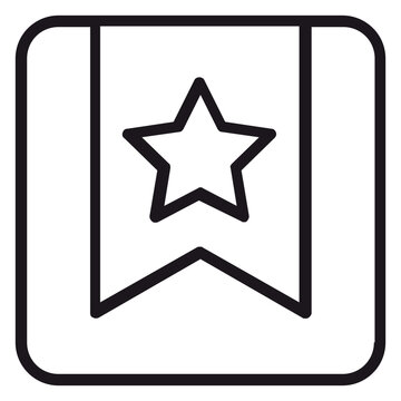 Minimalist bookmark with star vector icon illustration, black line art symbol in rounded square frame for web and app interface design, favorites and saved items graphic resource