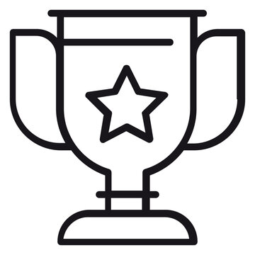 Trophy cup vector icon illustration with a star emblem, symbolizing success, achievement, victory, and competition, minimalist black line art design for business, sports, and education.
