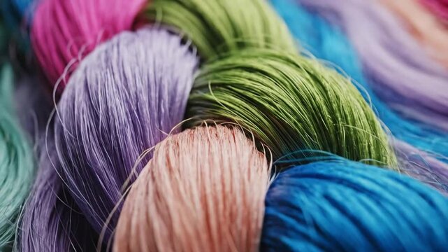 Macro shot of colorful braided synthetic hair extensions