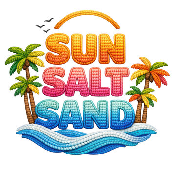 Vibrant tropical beach resort with palm trees and turquoise waters named sun salt sand isolated on transparent background