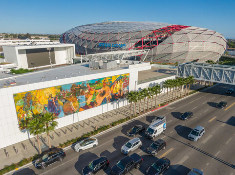 Aerial View of Intuit Dome Gridshell Roof and Diagrid Facade
