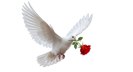 Fototapeta premium White dove in flight with olive branch isolated on transparent background symbol of peace