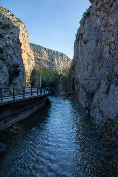 Spectacular canyon with vertical walls, crossed by the Mesa River, Jaraba, Zaragoza, Spain
