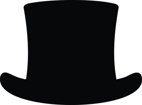 Silhouette of a black hat with a wide brim against white background