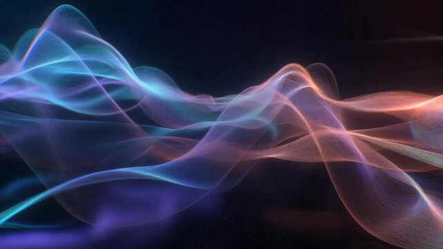 Colorful flowing light waves in abstract style over dark backdrop, symbolizing motion and energy and dynamic flow