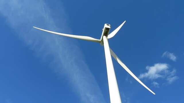 A rotating wind turbine in close-up, a symbol of clean energy, Navarra, Spain .
April 16, 2026