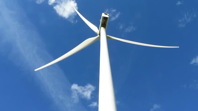 A rotating wind turbine in close-up, a symbol of clean energy, Navarra, Spain .
April 16, 2026