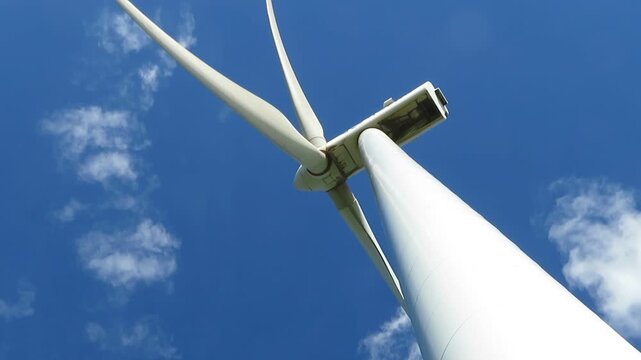 A rotating wind turbine in close-up, a symbol of clean energy, Navarra, Spain .
April 16, 2026
