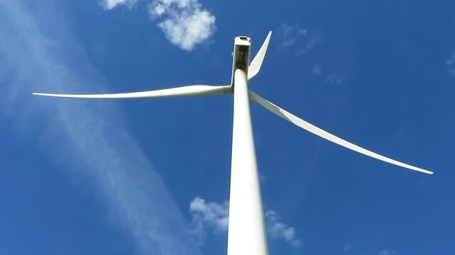 A rotating wind turbine in close-up, a symbol of clean energy, Navarra, Spain .
April 16, 2026