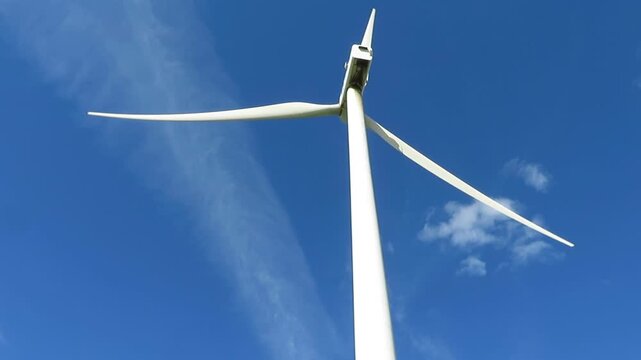 A rotating wind turbine in close-up, a symbol of clean energy, Navarra, Spain .
April 16, 2026