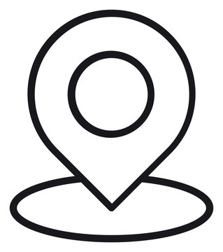 Minimalist black line art map pin icon vector illustration isolated on white background. Scalable vector graphic of a location marker or GPS pointer symbol for navigation and travel concepts.