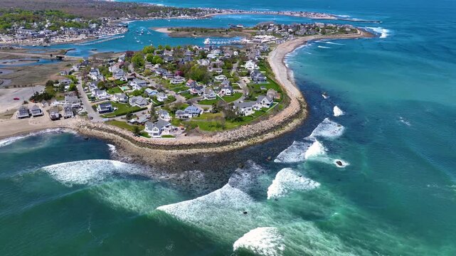 Scituate Harbor aerial view including Second Cliff village in town of Scituate, Massachusetts MA, USA. 