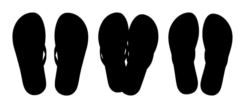 Flip flops set with black silhouette on white background featuring footwear, resort sandals, beach footwear with simple line art and minimalist silhouette