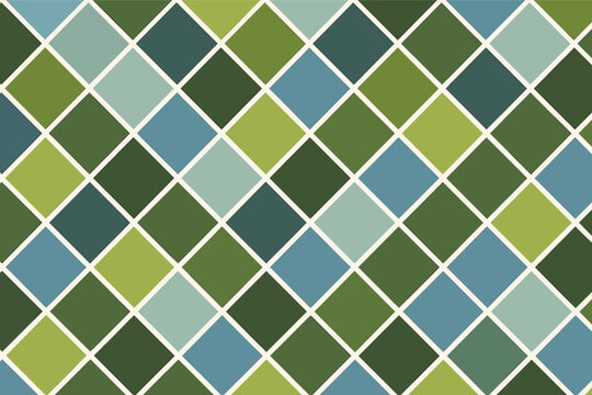 Minimalist Geometric Rhombus Pattern with Harlequin Argyle Design in Shades of Green and Blue, Seamless Abstract Square Tile Background for Modern Graphic Design, Banners, and Digital Wallpapers