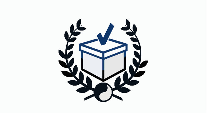 South Korea election badge vector with ballot box checkmark laurel wreath and yin yang emblem isolated on white
