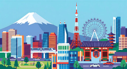 Fototapeta premium Tokyo cityscape with Mount Fuji