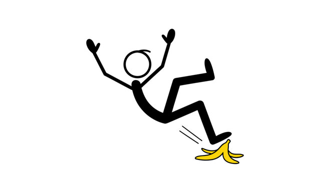Stick Figure Slipping on Banana Peel.