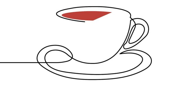 Minimal one line coffee cup 4K animation videoforming cafe drink symbol on clean background