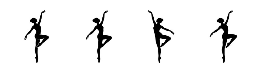 Graceful ballerina silhouettes, elegant ballet dancer icons, black dance vector set © ROKON