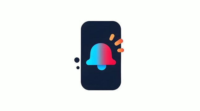 Animated 2D flat vector smartphone push notification bell icon with ringing effect on a clean white background.
