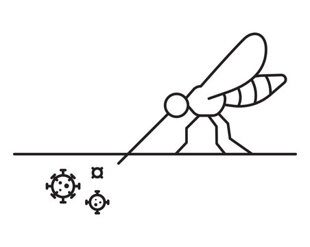 Mosquito transmitting virus through bite outline style vector illustration