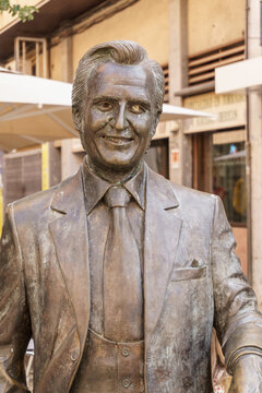 Barcelona, Spain - November 28, 2021. Statue of Spanish musician Manolo Escobar in the city of Badalona, Barcelona, Spain.