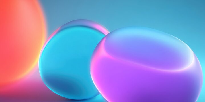 Abstract glowing spheres with vibrant neon colors and smooth surfaces in a gradient background