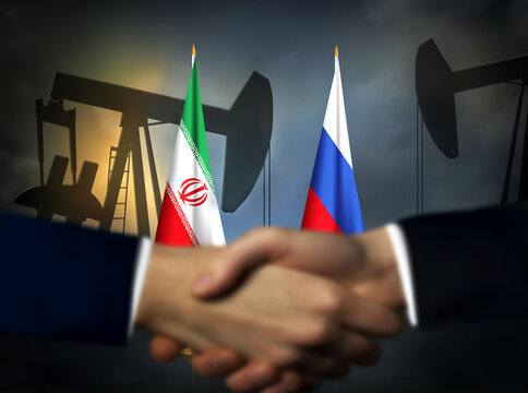 Crude oil import export between Iran and Russia concept background.Iran,Russia energy deal