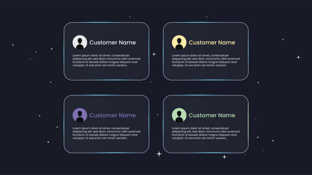 Business team profile interface cards with user icons and text placeholders