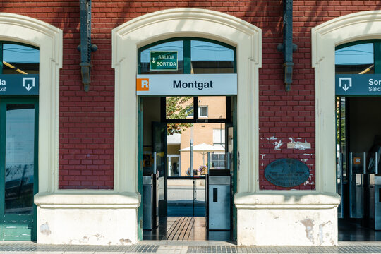Barcelona, Spain - December 20, 2021. Mongat is a station of the R1 line of Rodalies Renfe of Barcelona located on the beach line of the municipality of the same name.