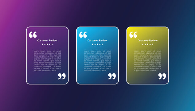 Three different colored testimonial cards on gradient background with feedback