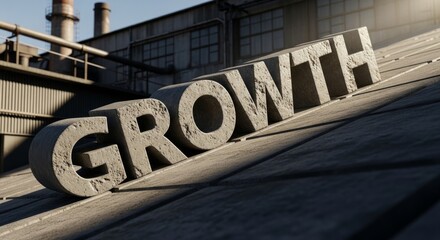 Fototapeta premium Industrial setting with growth text on rooftop