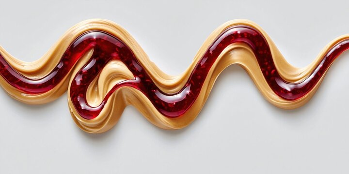 Creamy peanut butter and vibrant raspberry jelly swirl on white background