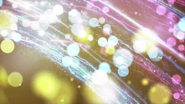 Vibrant light streaks race across dark canvas