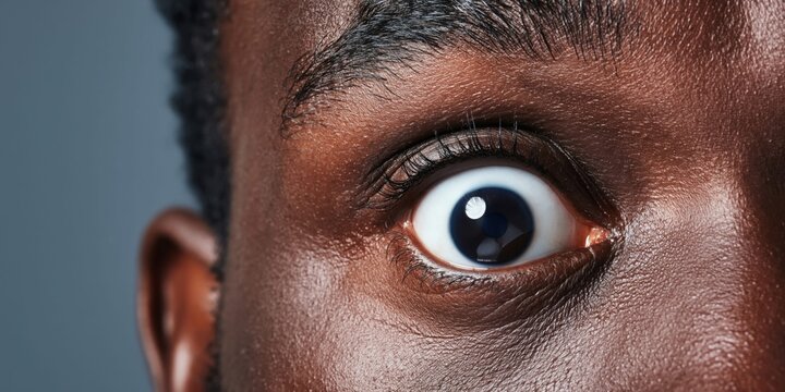 Extreme close-up of a Black man's wide open eye showing detail and texture