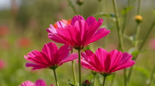 A close-up view of pink flowers in a field